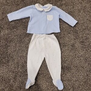 Babidu Baby Boys Blue White Cotton Celestial Star Footed Pajama Set 3 Months